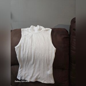 Ribbed Sleeveless Turtleneck Tops XS